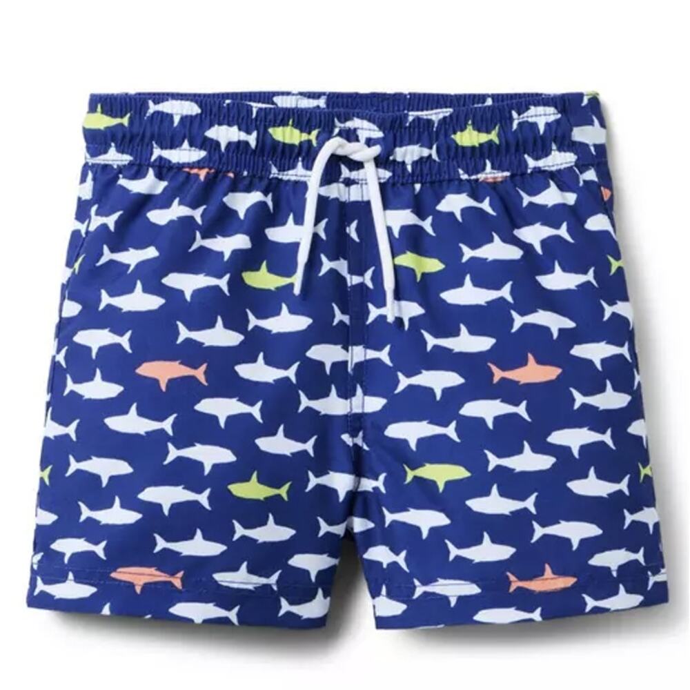 Janie and Jack Boy's Size 8 Recycled Dark Blue Shark Swim Trunks OS38-5